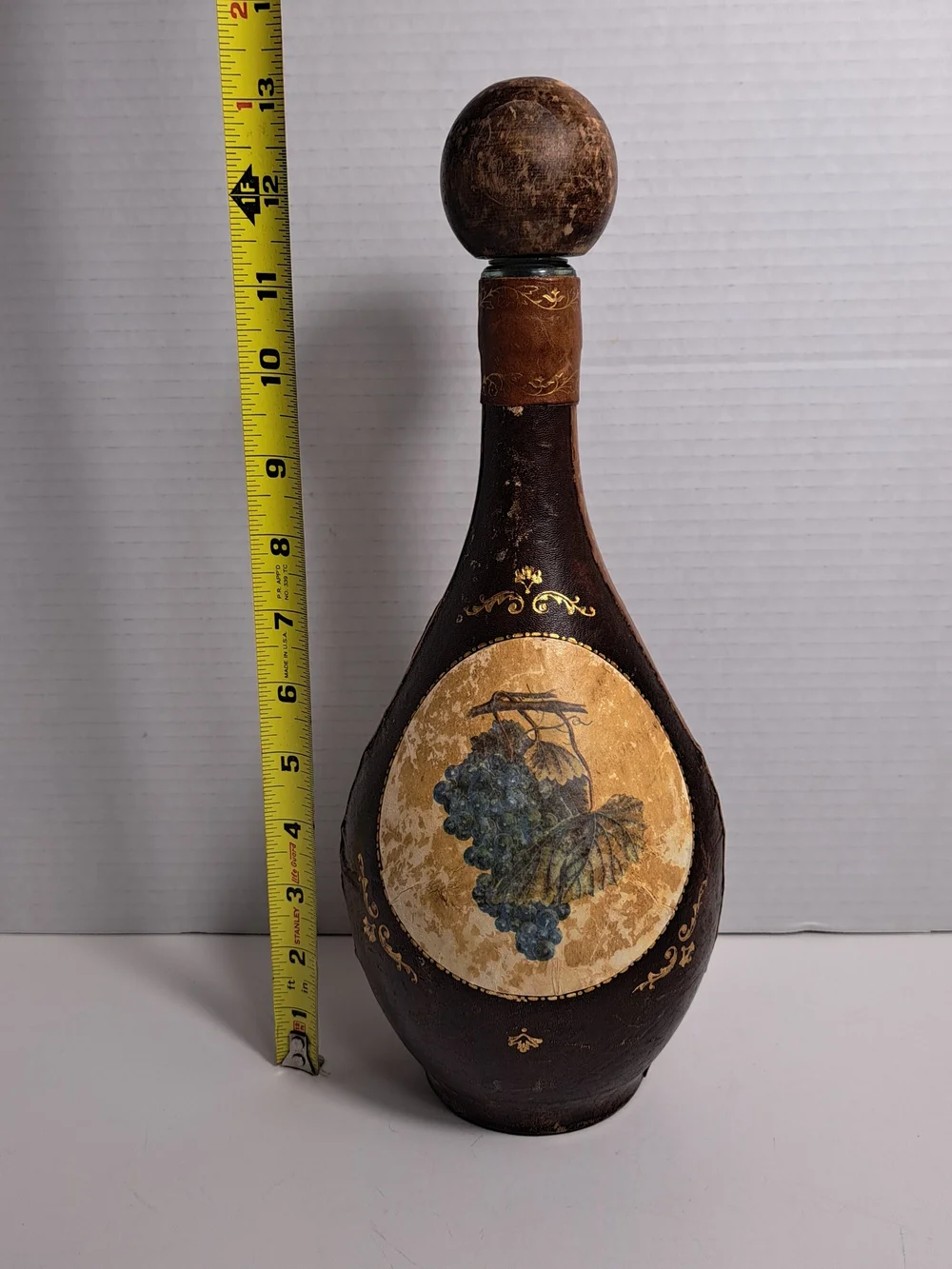 Vintage Italian Leather-Wrapped Wine or Liquor Decanter Handcrafted